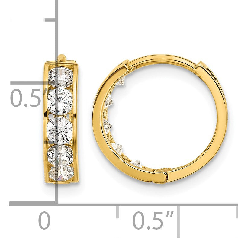 14k Polished CZ 4x14mm Huggie Hoop Earrings