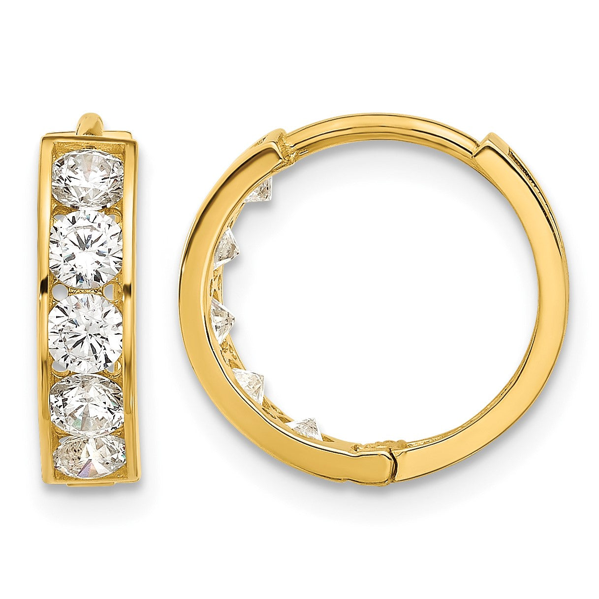 14k Polished CZ 4x14mm Huggie Hoop Earrings