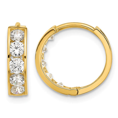14k Polished CZ 4x14mm Huggie Hoop Earrings