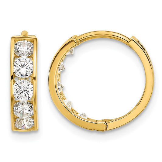 14k Polished CZ 4x14mm Huggie Hoop Earrings