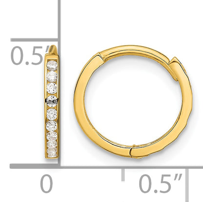 14k Polished CZ and D/C 1.5mm Huggie Hoop Earrings