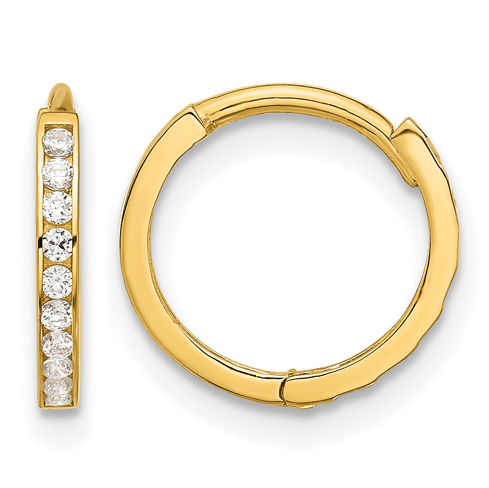 14k Polished CZ and D/C 1.5mm Huggie Hoop Earrings