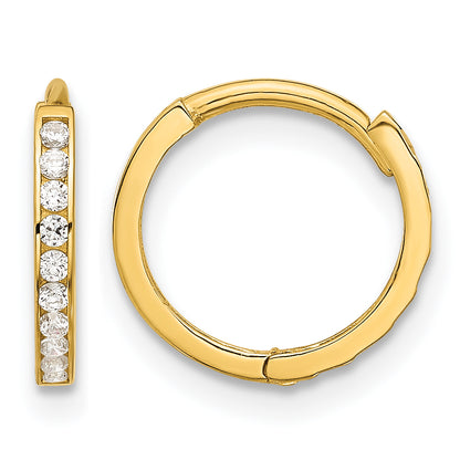 14k Polished CZ and D/C 1.5mm Huggie Hoop Earrings