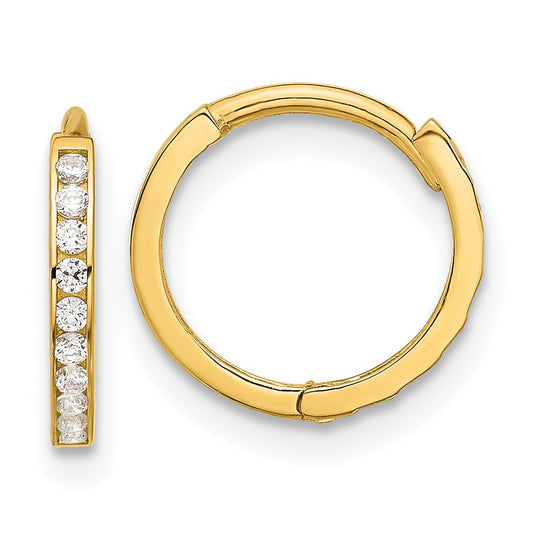 14k Polished CZ and D/C 1.5mm Huggie Hoop Earrings