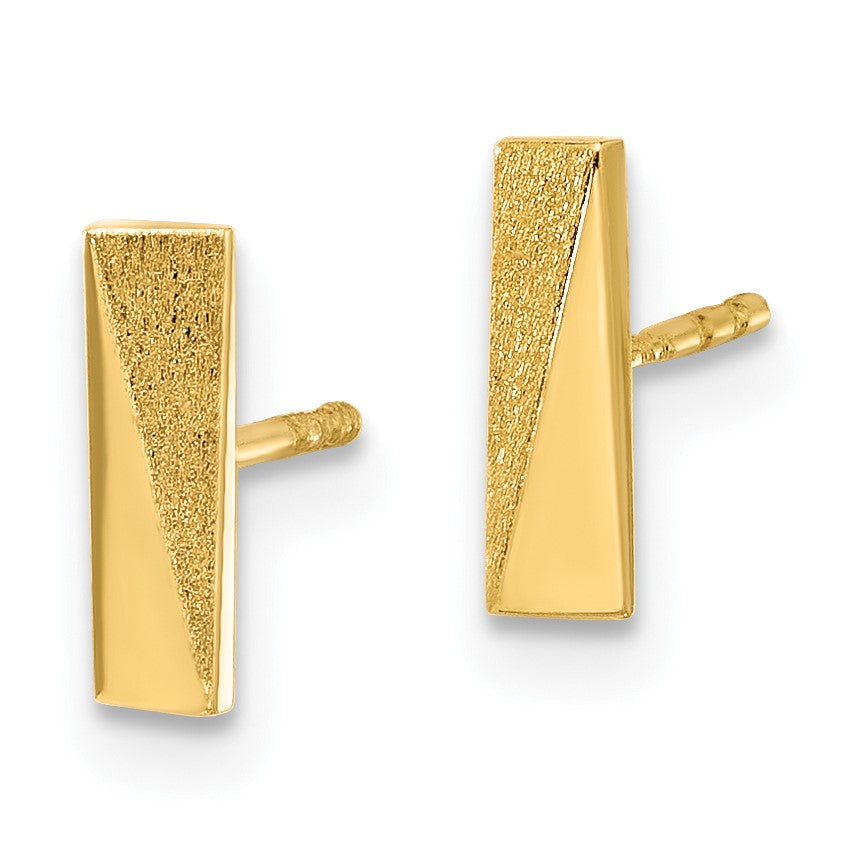 14K 2.5x9mm Polished and Satin Bar Post Earrings