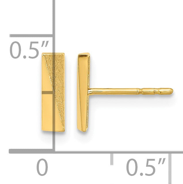 14K 2.5x9mm Polished and Satin Bar Post Earrings