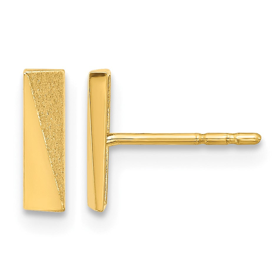 14K 2.5x9mm Polished and Satin Bar Post Earrings