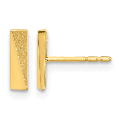 14K 2.5x9mm Polished and Satin Bar Post Earrings