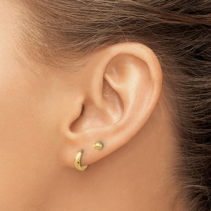 14K Set of Two Pair Polished 4mm Ball and Diamond-cut Hinged Hoop Earrings