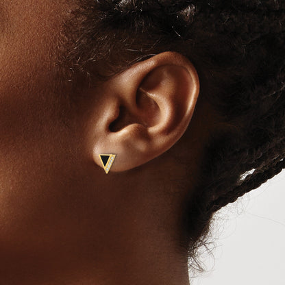 14K CZ and Black Epoxy Triangle Post Earrings