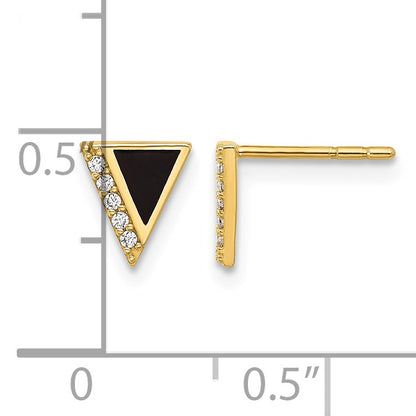 14K CZ and Black Epoxy Triangle Post Earrings