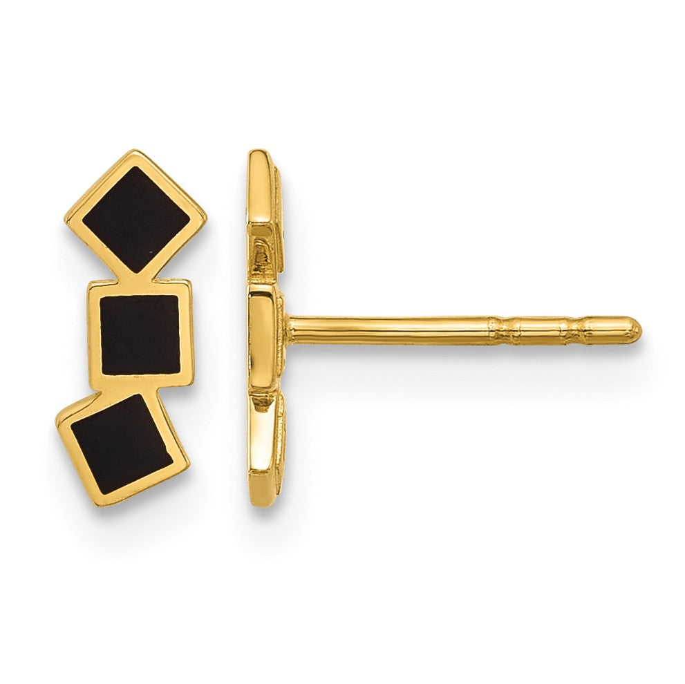 14K Black Epoxy Squares Post Earrings