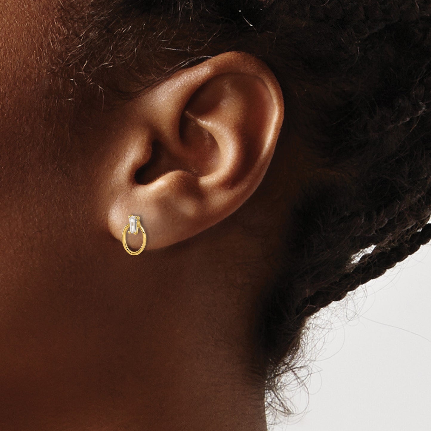 14K Polished CZ Baguette on Oval Post Earrings