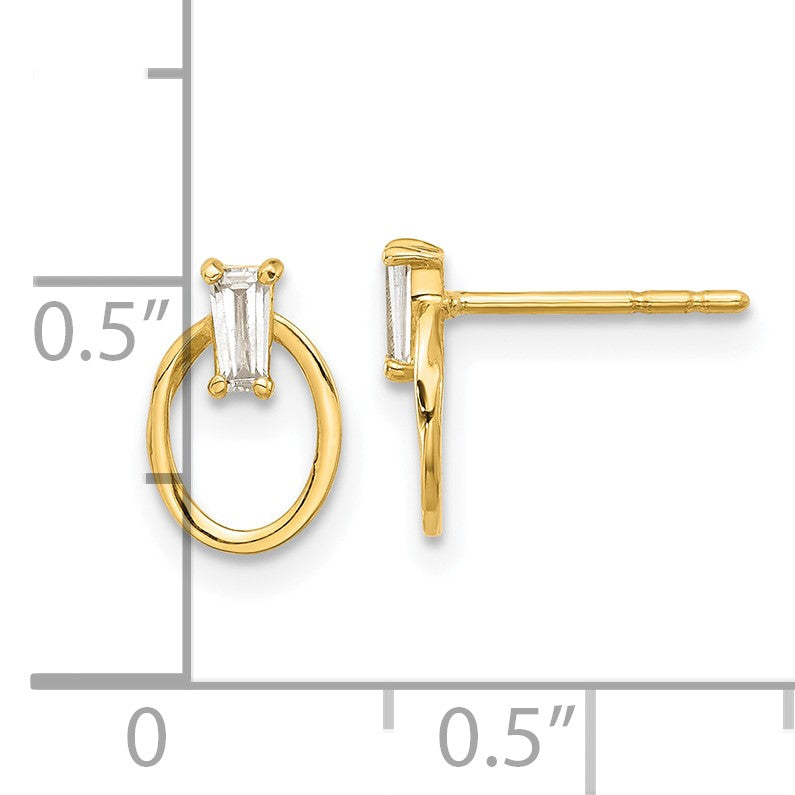 14K Polished CZ Baguette on Oval Post Earrings