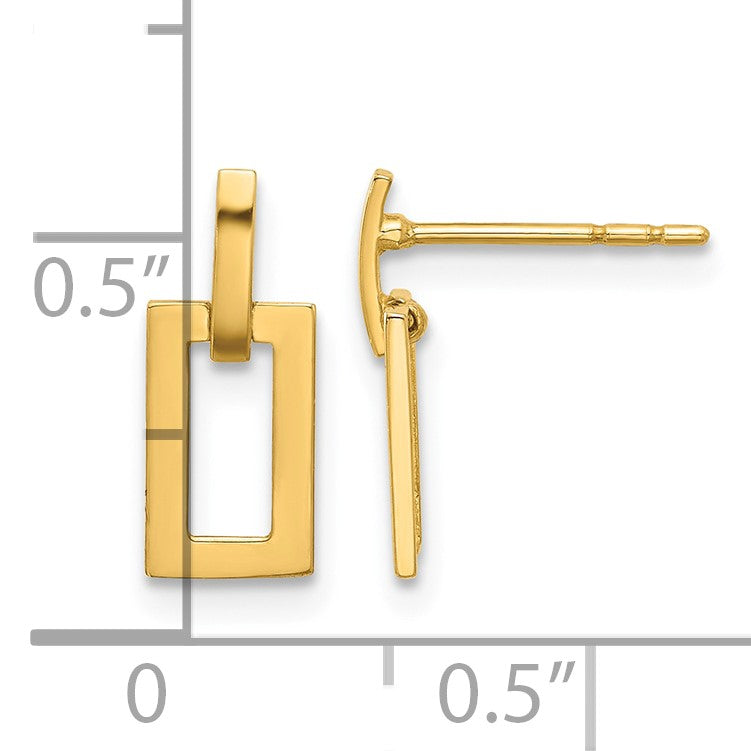 14K Polished Open Rectangle Dangle Post Earrings