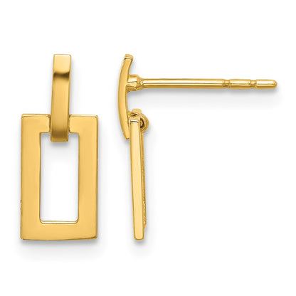 14K Polished Open Rectangle Dangle Post Earrings