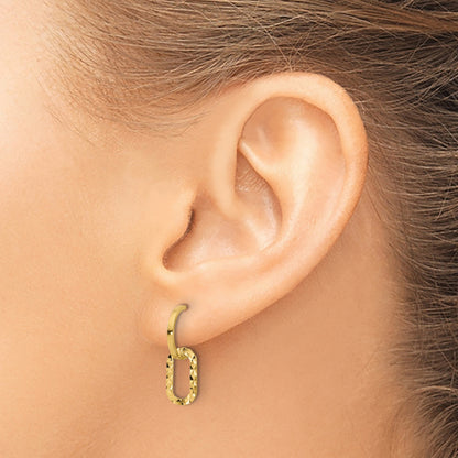 14K Polished and Diamond-cut Dangle J-Hoop Post Earrings
