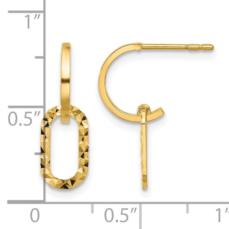14K Polished and Diamond-cut Dangle J-Hoop Post Earrings