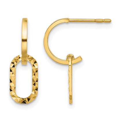 14K Polished and Diamond-cut Dangle J-Hoop Post Earrings