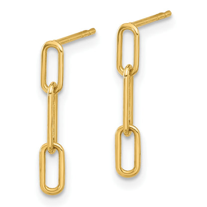 14K Polished Open Paperclip Link Dangle Post Earrings