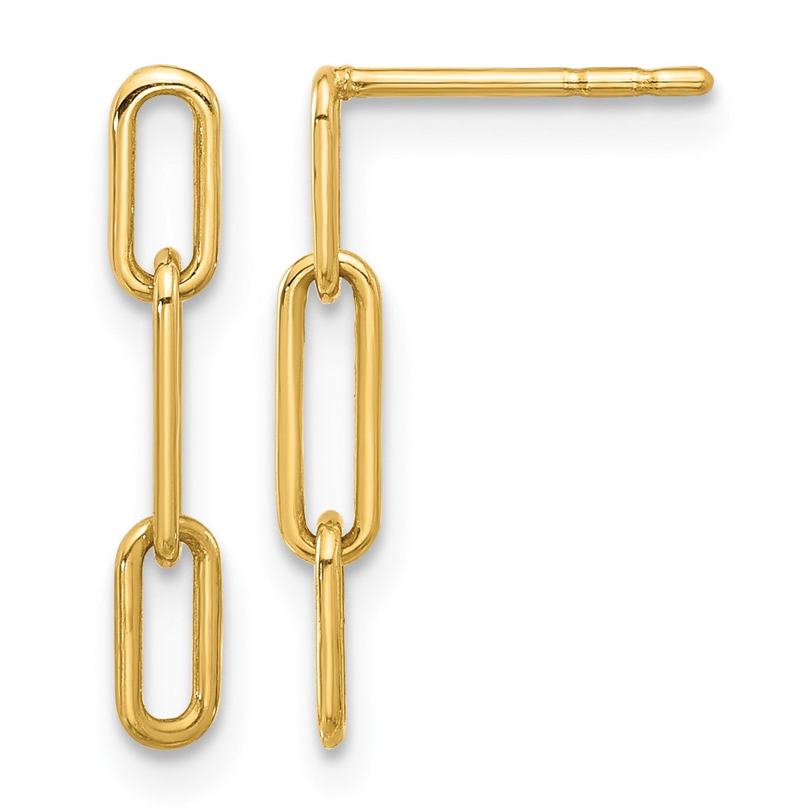 14K Polished Open Paperclip Link Dangle Post Earrings