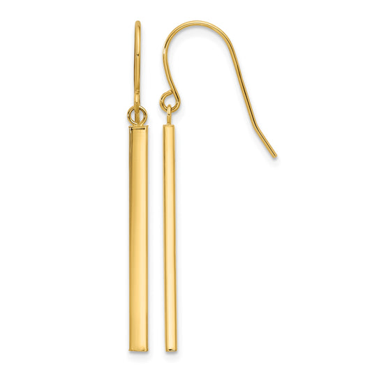 14K Polished Bar Dangle French Hook Earrings