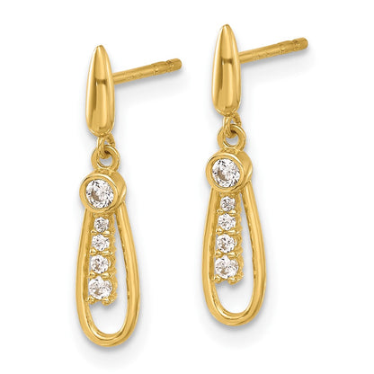 14K Polished Teardrop CZ Post Dangle Earrings