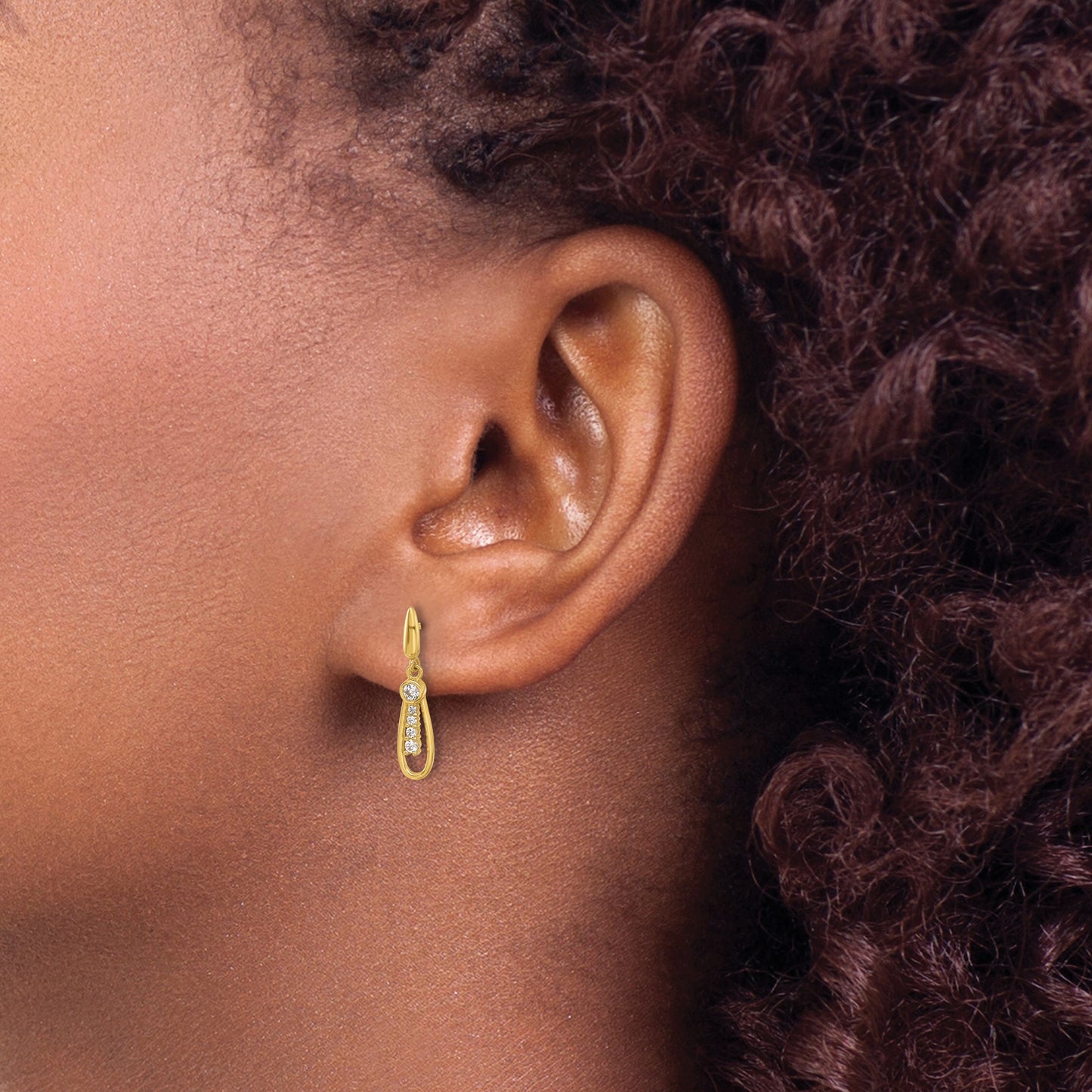 14K Polished Teardrop with CZ Dangle Post Earrings