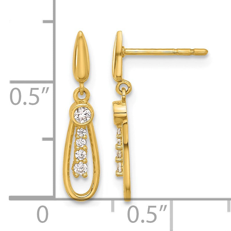 14K Polished Teardrop with CZ Dangle Post Earrings