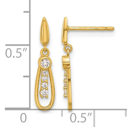 14K Polished Teardrop with CZ Dangle Post Earrings
