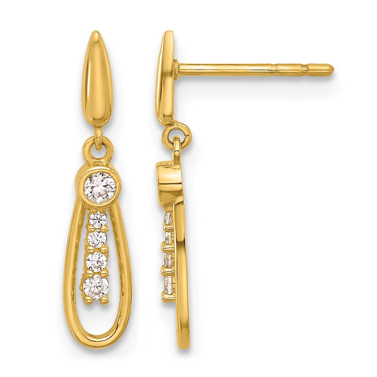 14K Polished Teardrop with CZ Dangle Post Earrings
