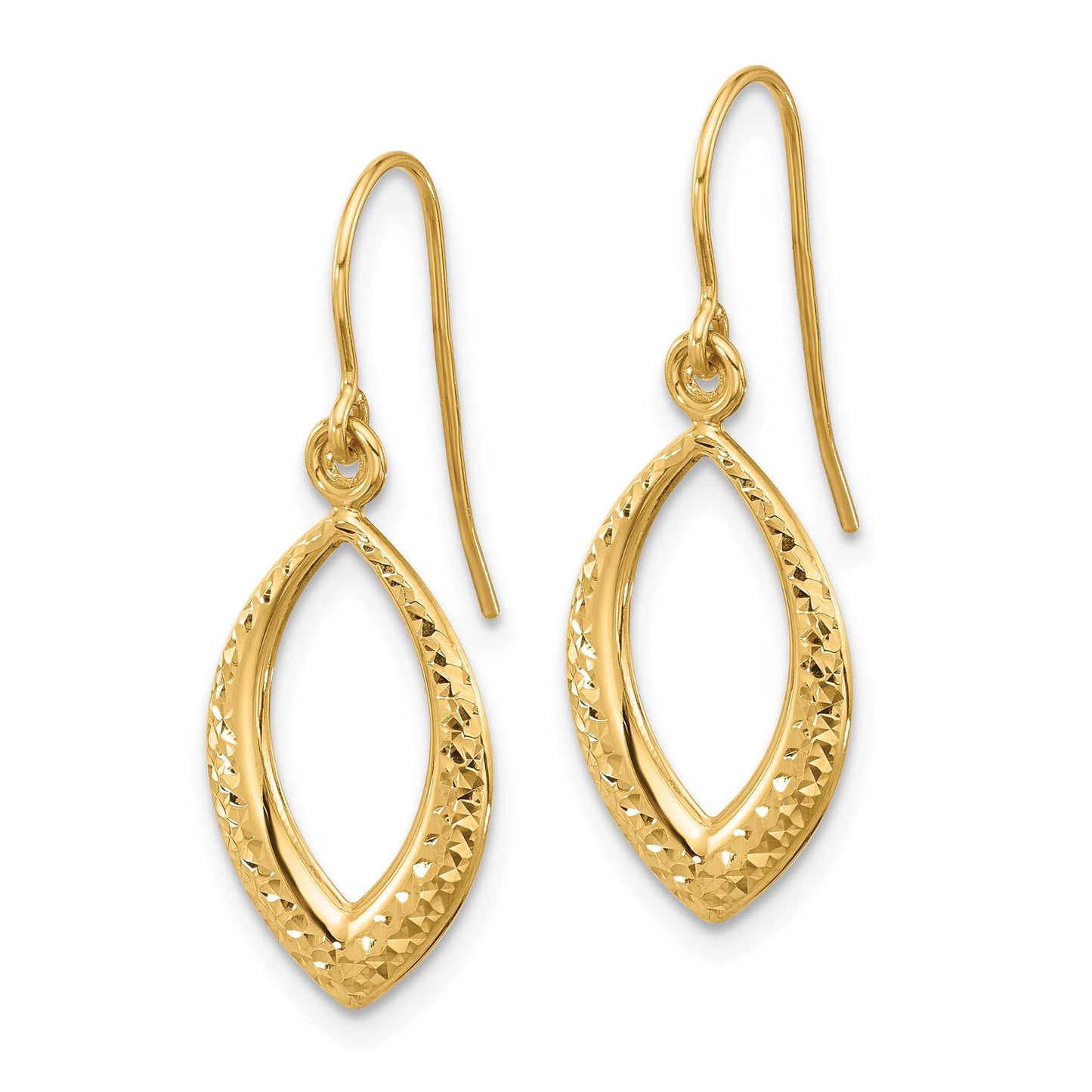 14K Diamond-cut Oval Dangle French Hook Earrings