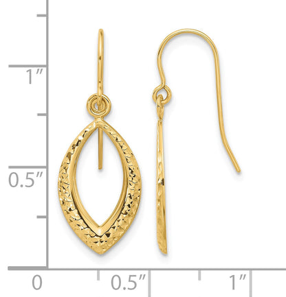 14K Diamond-cut Oval Dangle French Hook Earrings