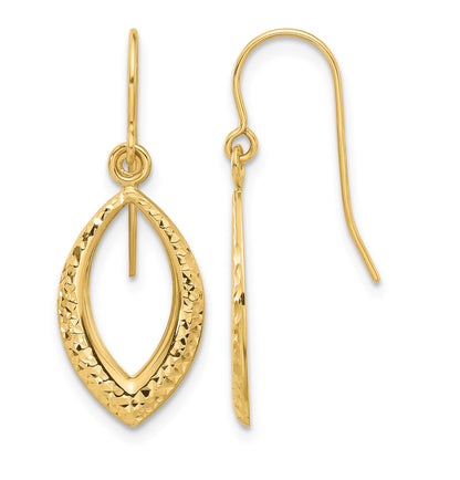 14K Diamond-cut Oval Dangle French Hook Earrings