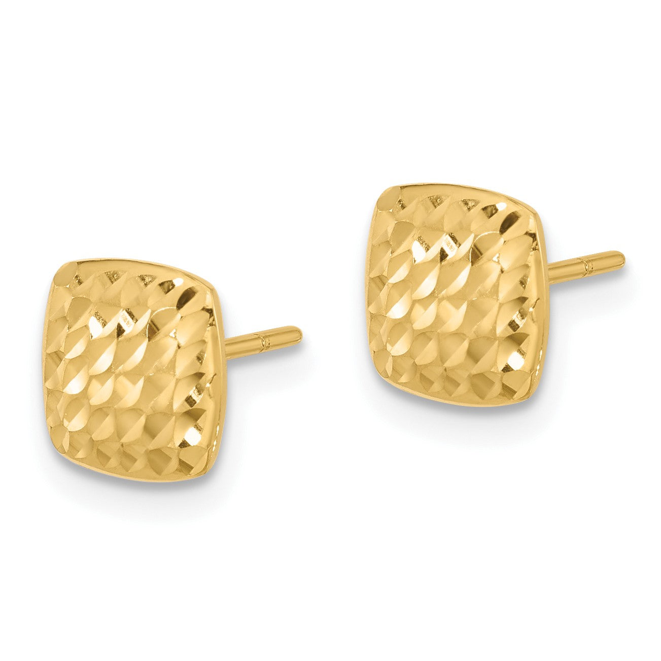 14K 8mm Diamond-cut Puffed Square Button Post Earrings