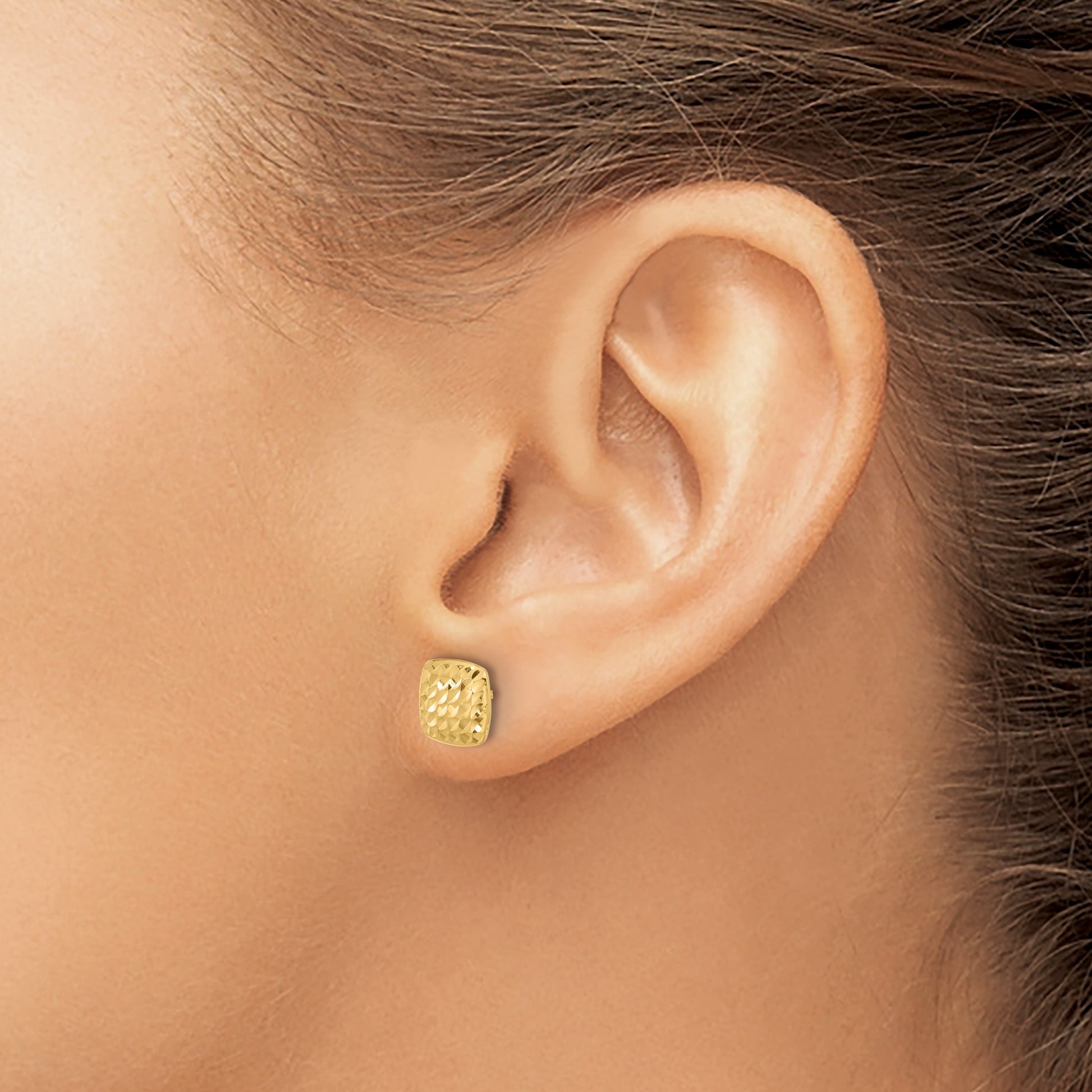 14K 8mm Diamond-cut Puffed Square Button Post Earrings