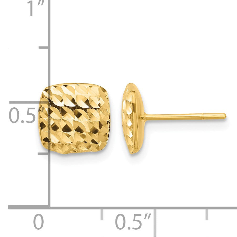 14K 8mm Diamond-cut Puffed Square Button Post Earrings