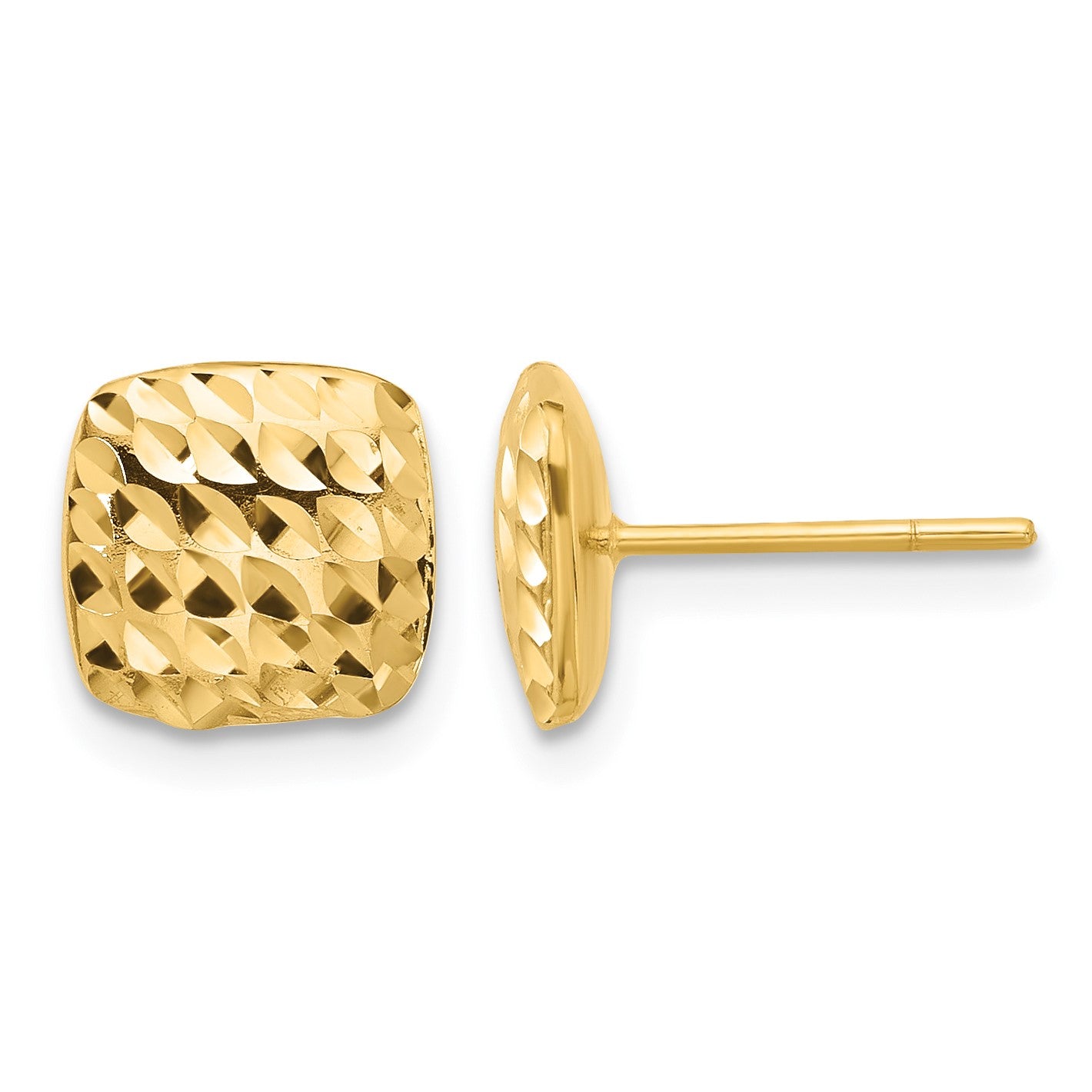 14K 8mm Diamond-cut Puffed Square Button Post Earrings
