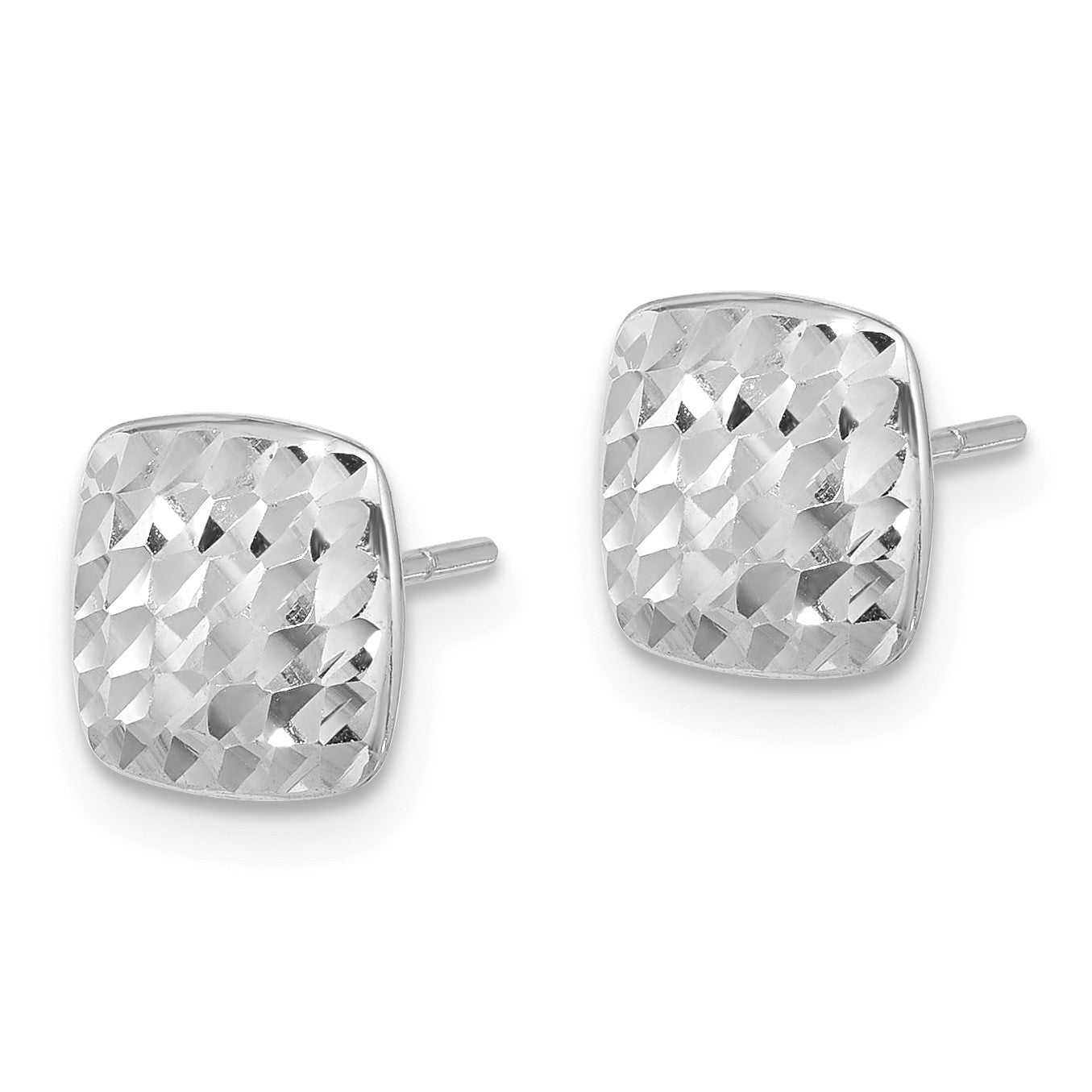 14K White Gold 8mm Diamond-cut Puffed Square Button Post Earrings