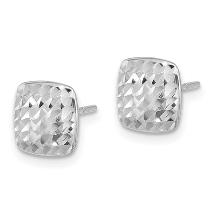 14K White Gold 8mm Diamond-cut Puffed Square Button Post Earrings