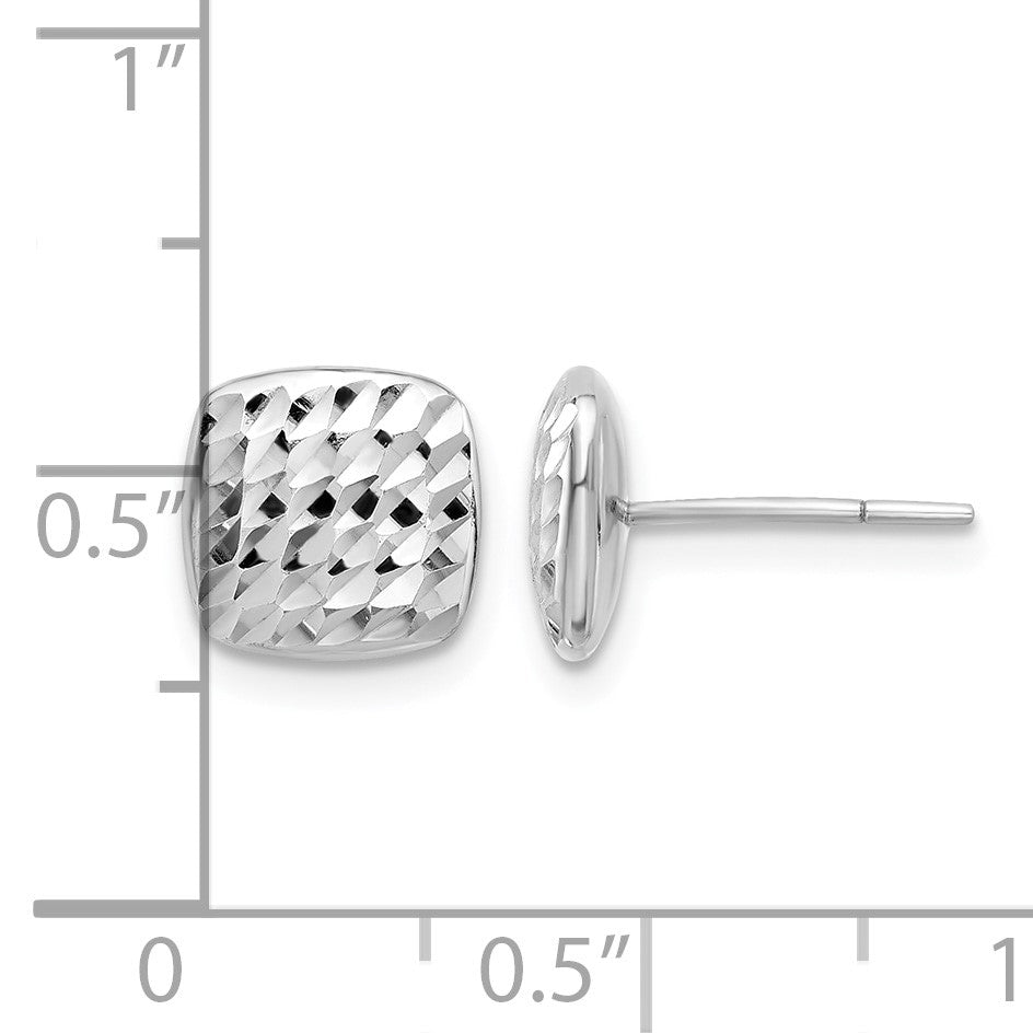 14K White Gold 8mm Diamond-cut Puffed Square Button Post Earrings