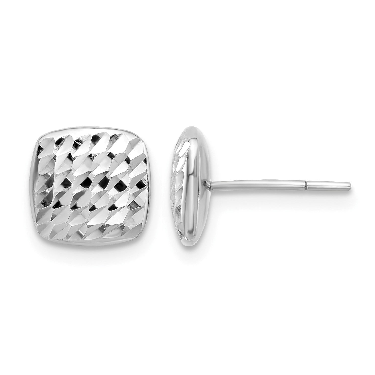 14K White Gold 8mm Diamond-cut Puffed Square Button Post Earrings