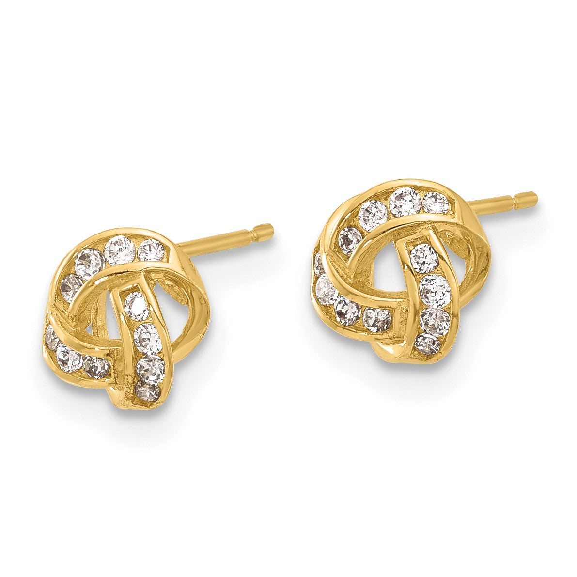 14K 7mm Polished CZ Love Knot Post Earrings