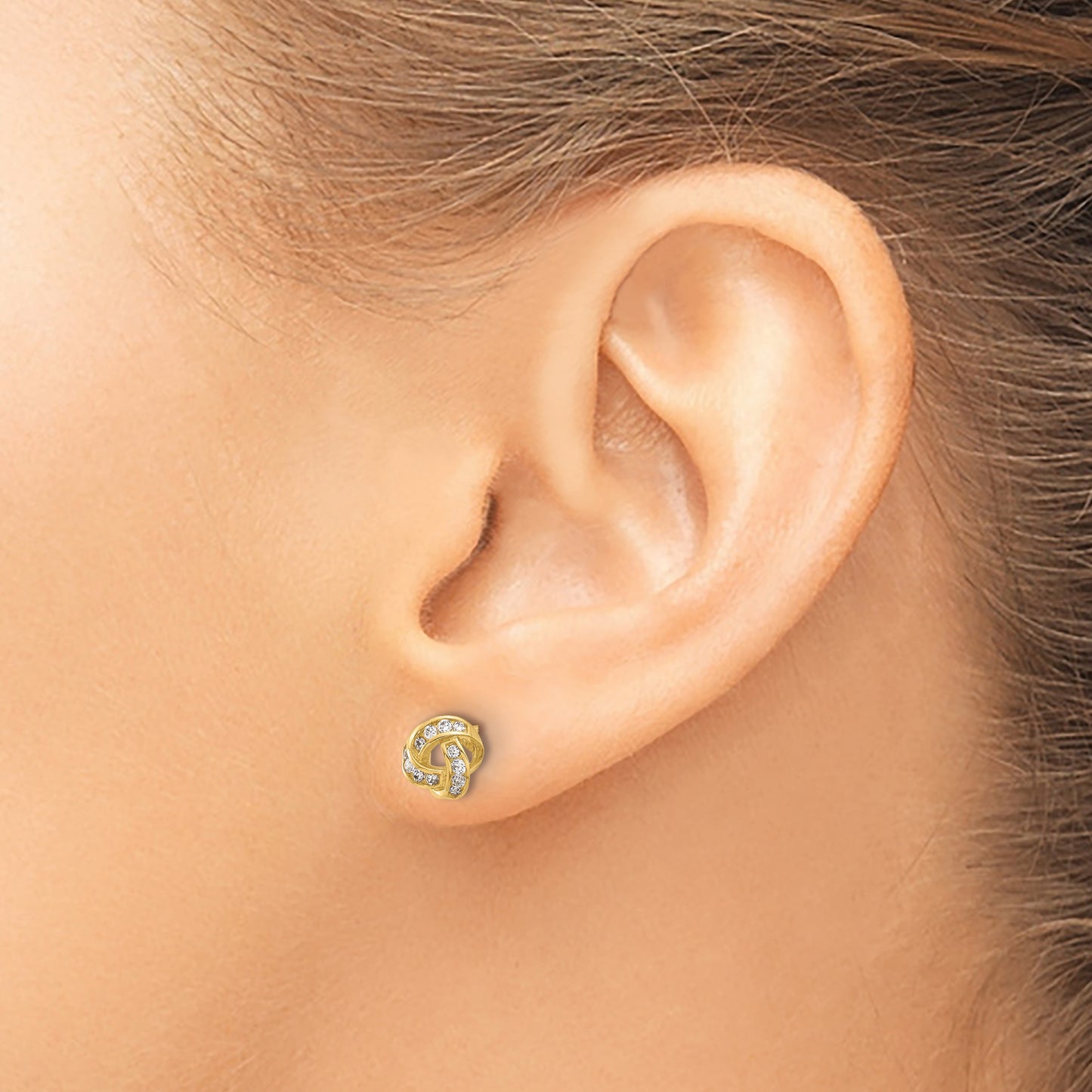 14K 7mm Polished CZ Love Knot Post Earrings