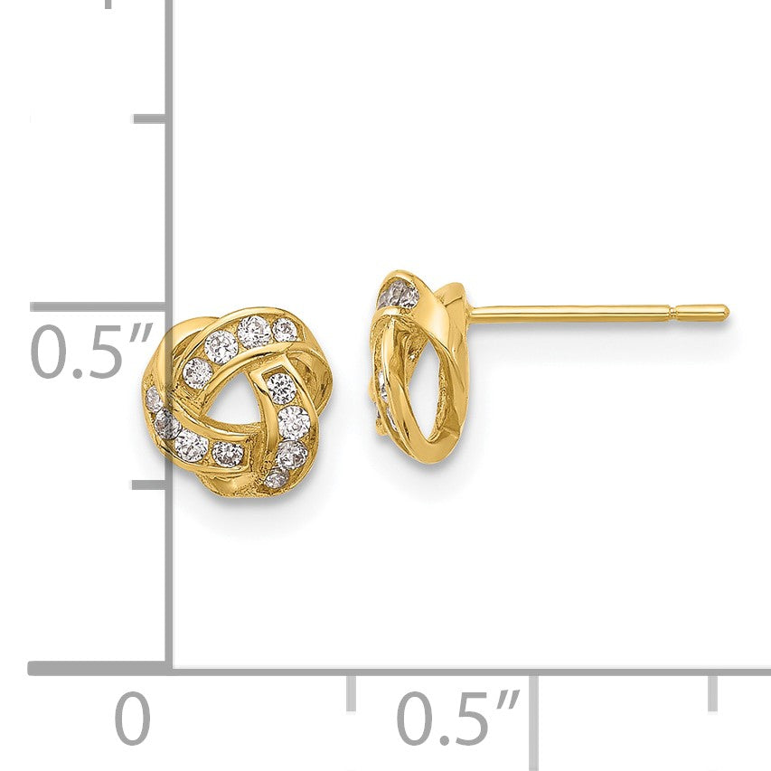 14K 7mm Polished CZ Love Knot Post Earrings