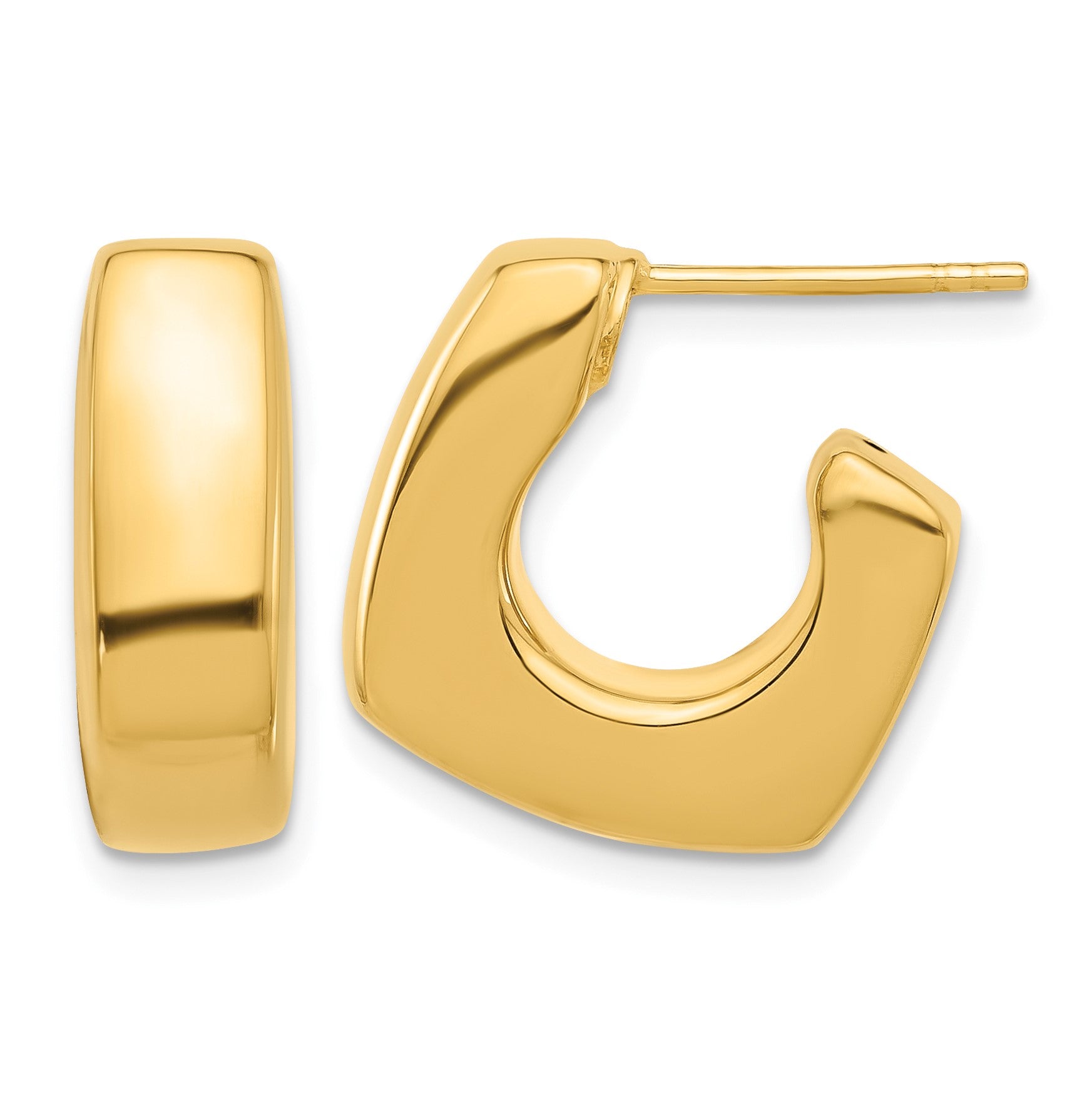 14K Polished Square J-Hoop Post Earrings