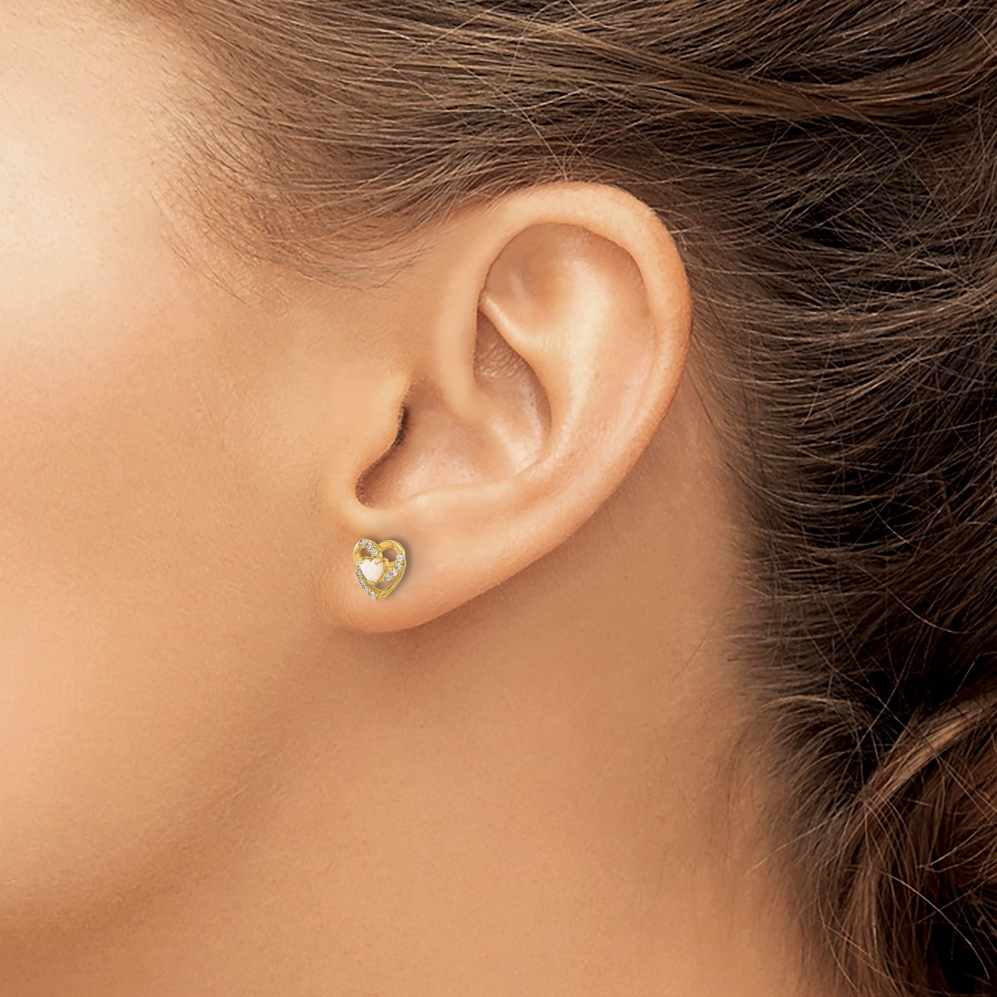 14K CZ and Lab Created Opal Heart Post Earrings