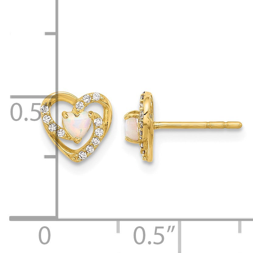14K CZ and Lab Created Opal Heart Post Earrings