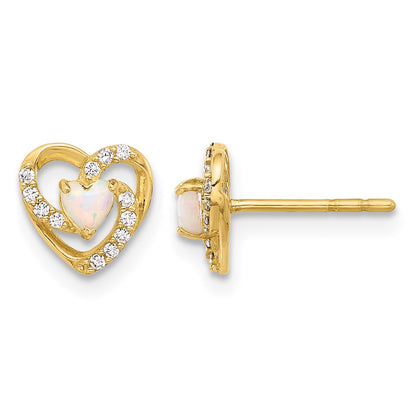 14K CZ and Lab Created Opal Heart Post Earrings