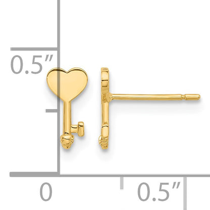 14K Polished Heart Key Post Earrings